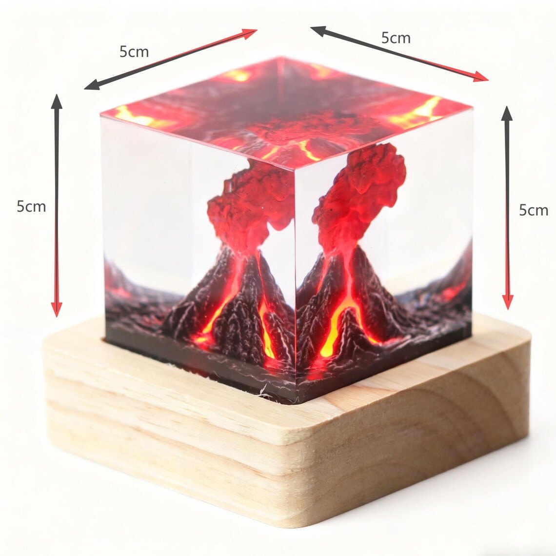 Volcano lava cube lamp with 5 cm size markings