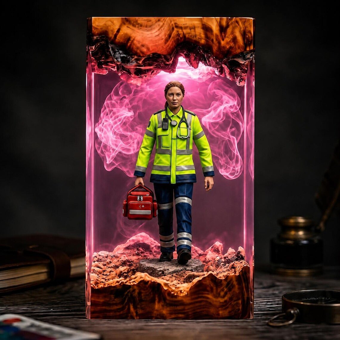 Paramedic resin lamp glowing pink