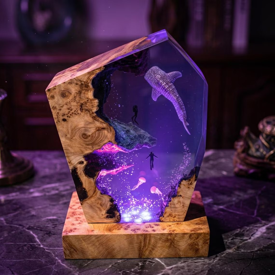 Whale shark resin lamp glowing violet